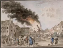 Gravure ancienne d'un incendie à Strasbourg